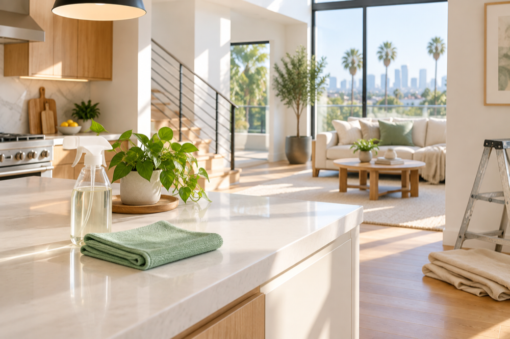 Freshly cleaned remodeled kitchen after construction